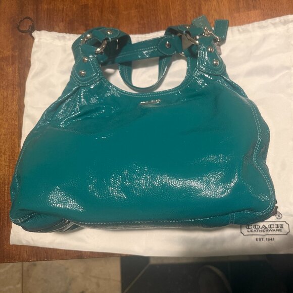 Coach Madison Jade Patent Leather Maggie Hobo